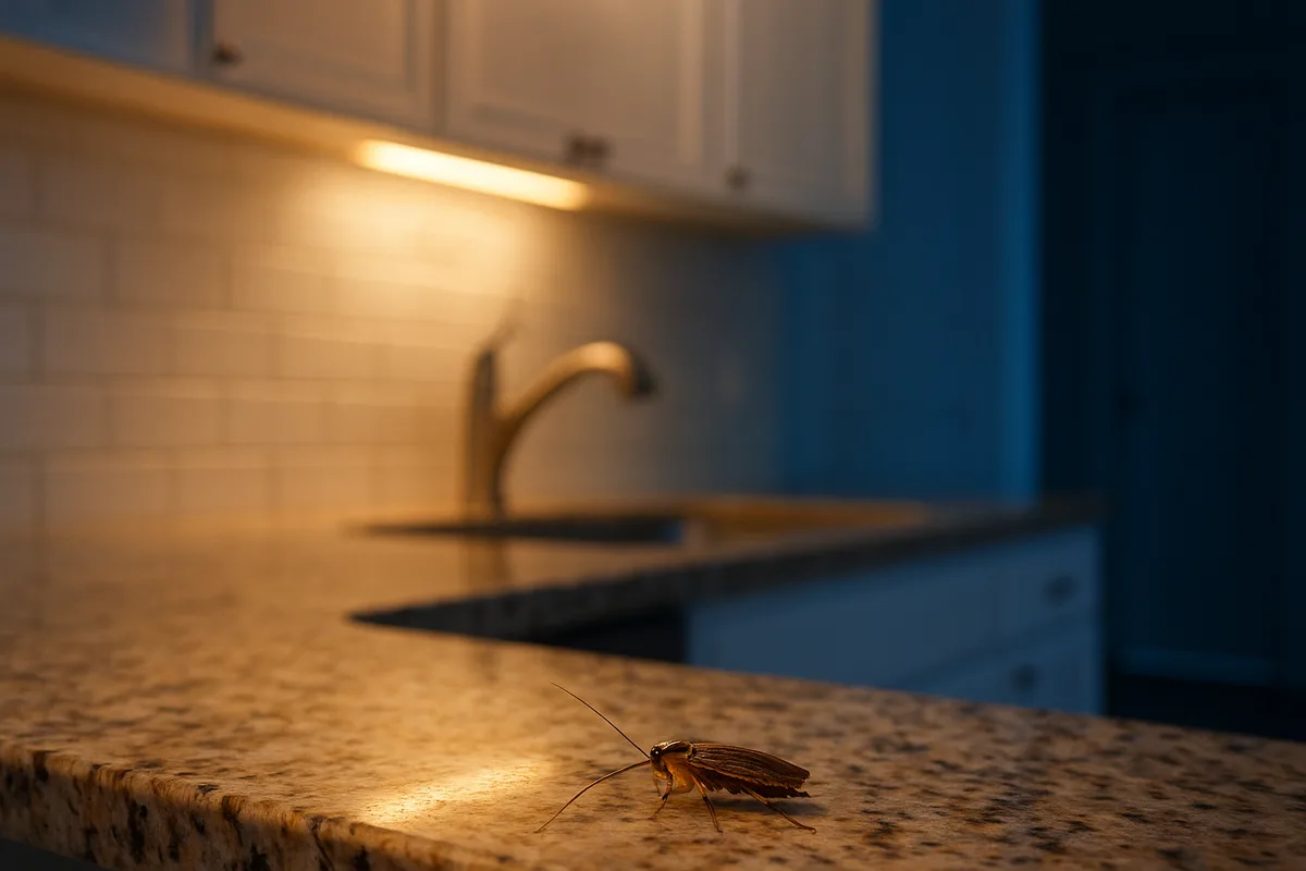 Cockroach in a Dallas kitchen — German cockroaches are the most common indoor pest in DFW